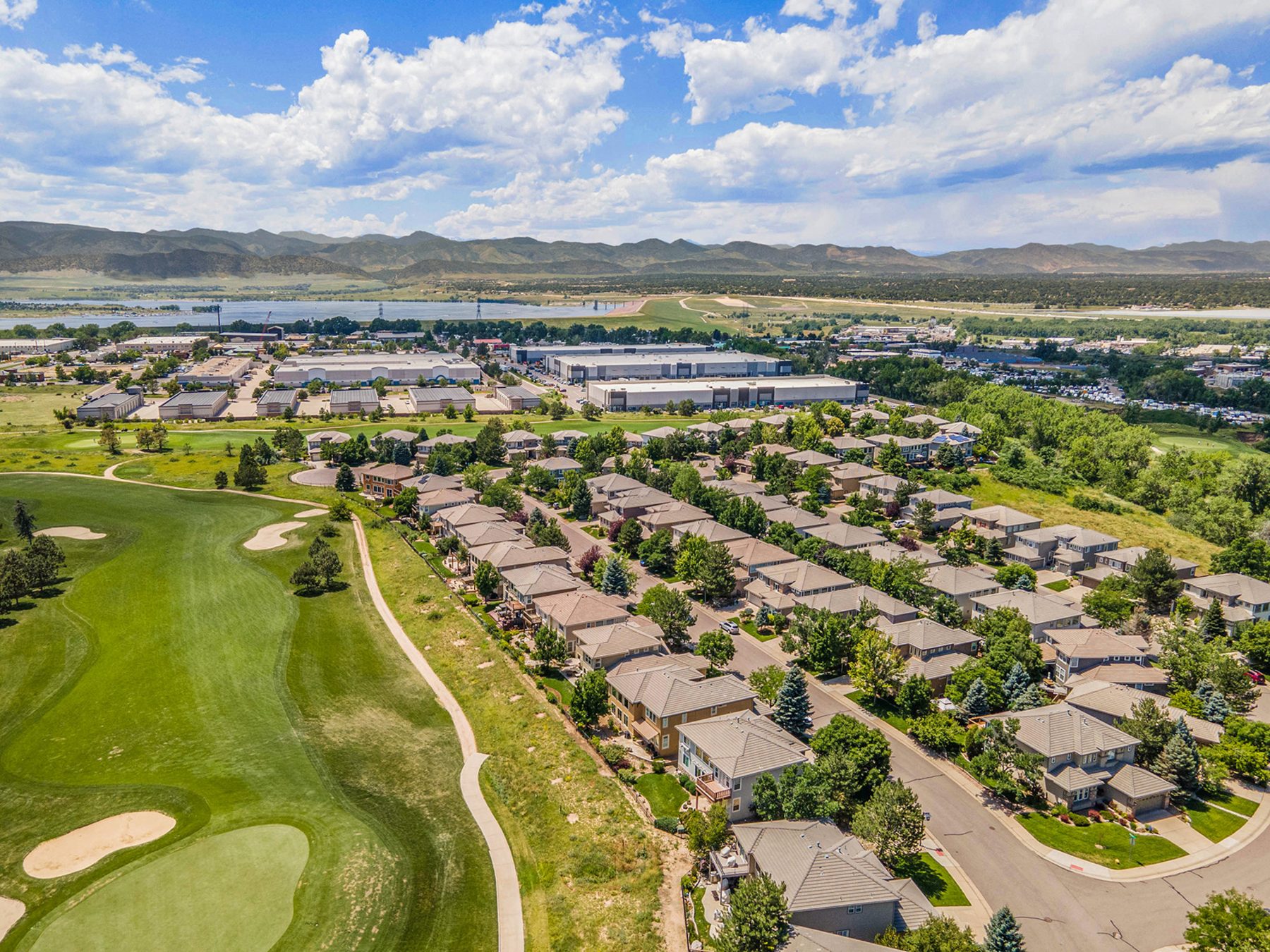Aerial view of the neighborhood and golf course
