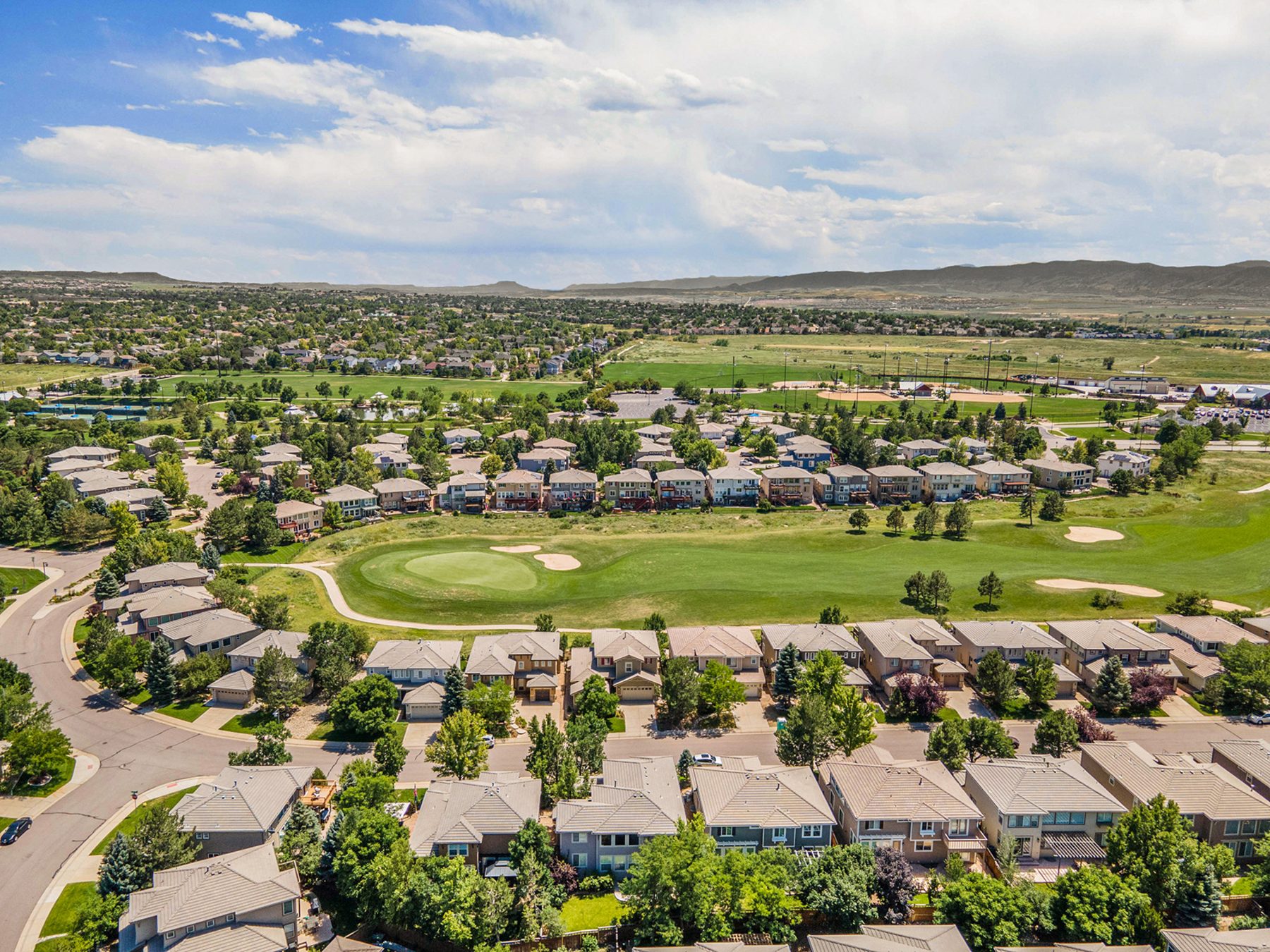 Aerial view of the community and fairways